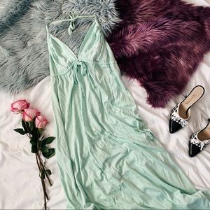 Vintage 70s Mint Green Babydoll Halter Maxi Dress